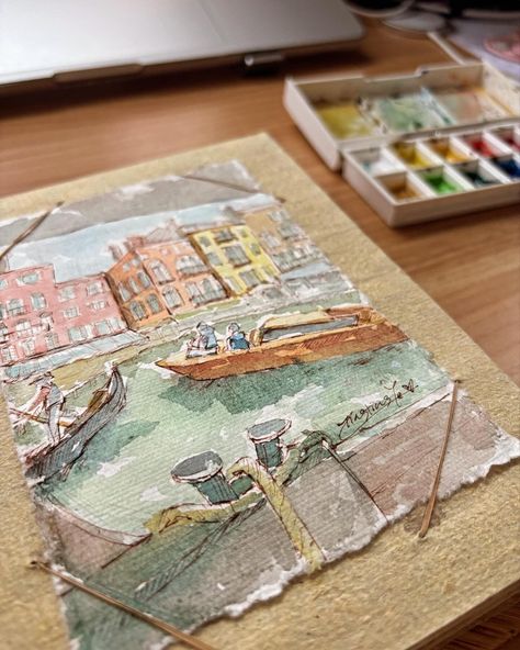 Welcome to my shop!  Embark on a journey through the enchanting canals of Venice with this original watercolor painting, lovingly crafted during my travels in Italy. Venice, with its timeless beauty and unique charm, inspired me to capture its essence on paper. From the iconic gondolas gliding gracefully along the waterways to the intricate architecture reflecting in the shimmering canals, every detail is brought to life with delicate brushstrokes and vibrant colors. I'm excited to share this pi Intricate Architecture, Italy Watercolor, Water City, A Level Art Sketchbook, Watercolor Architecture, Italy Venice, Watercolor Water, Watercolor Journal, A Level Art