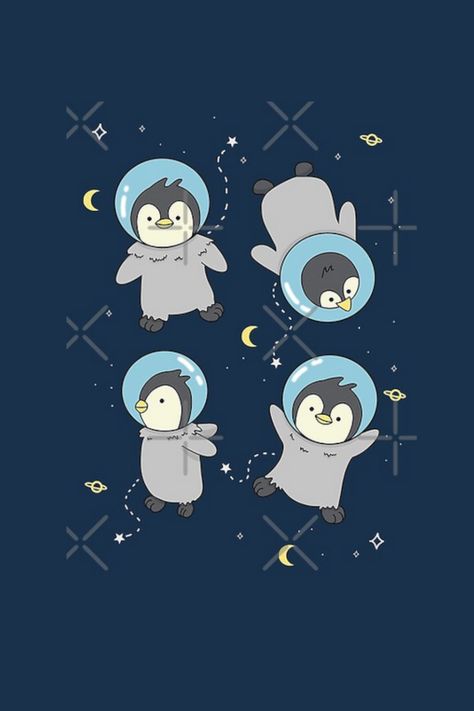 Pack featuring 4 cute space baby penguins astronaut through the galaxy and beyond. Perfect gift for kids, animal, penguins and space lovers. Animals In Space Drawing, Cute Penguins Cartoon Wallpaper, Space Animals Illustration, Animal In Space Illustration, Cute Animal Drawings Penguin, Penguin Astronaut, Space Penguin, Animals In Space, Penguin Wallpaper