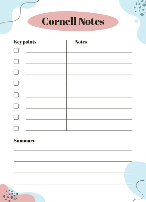 Cornell Notes Printable Free Google Docs Template - gdoc Case Notes Template, Google Docs Templates, Online Notes, Meeting Notes Template, Cornell Notes Template, Work Notes, Notes Templates, Notes Printable, Note Templates