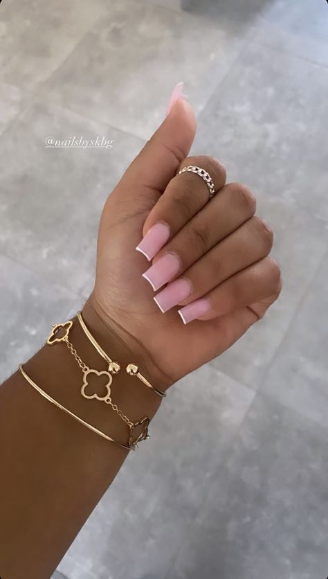 Short Square Birthday Nails, Short Plain Nails, Plain Pink Nails, White Tips Nails, Acrylic White Tips, Plain Acrylic Nails, Pink And White Nails, Tips Nails, White Tips