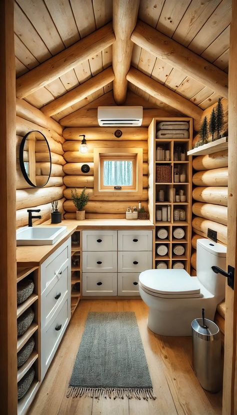 15+ Vintage Log Cabin Bathroom Ideas for Timeless Charm 45 Farmhouse Barndominium Interior, Cabin Bathroom Ideas, Log Cabin Bathroom Ideas, Barndominium Interior Ideas, Log Cabin Bathroom, Vintage Log Cabin, Cabin Homes Interior, Barndominium Interior, Cabin Bathroom