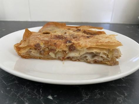 Mince and Potato Burek. Find the recipe at https://www.whatscookingella.com/blog/mince-and-potato-burek Grated Potato, Homemade Pastries, Homemade Dough, Pastry Sheets, Original Recipe, Pita, Tray Bakes, Apple Pie, The Recipe