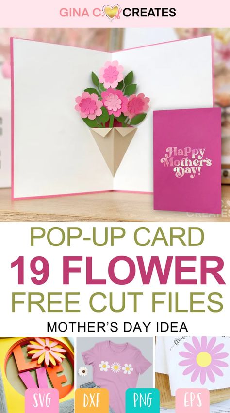 3d Card Templates Free Printable, Pop Up Flower Cards Diy, Mother's Day Pop Up Cards, Pop Up Cards Diy, Free Mothers Day Cards, Pop Up Tunnel, Cricut Flower, Pop Up Flower Cards, Tunnel Cards