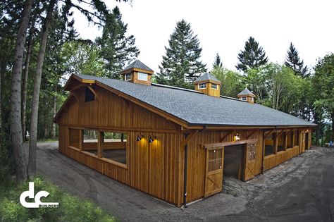 Small horse barn with indoor riding arena Covered Riding Arena, Covered Arena, West Linn Oregon, Horse Riding Arena, Riding Arena, Horse Arena, Tack Rooms, Horse Barn Designs, Horse Shelter