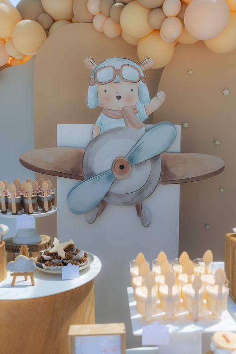 Bears Birthday Party Ideas | Photo 1 of 21 | Catch My Party Baby Boy Christening Theme, Airplane Decorations Party, Baby Boy Birthday Party Ideas, 1 Birthday Boy Themes, Teddy Bear Birthday Decorations, Bear 1st Birthday Party, Teddy Bear Birthday Theme, Bear Themed Birthday Party, Bears Birthday Party