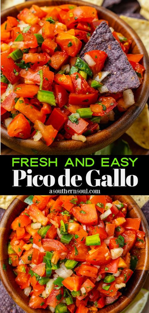 Fresh Easy Pico De Gallo Pico De Galo Recipes Easy, Pico De Galo Recipes, Party Appetizer Dips, Soul Recipes, Picadillo Recipe, Southern Potato Salad, Fruit Appetizers, Bite Size Appetizers, Appetizers For A Crowd