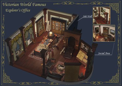 Victorian Concept Art, Academic Office, Victorian Study, Victorian Office, Victorian Room, Background Inspiration, Isometric Map, Architectural Ideas, Old Office