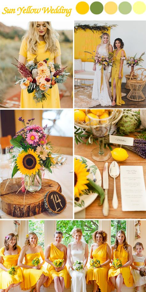 Yellow And Green Wedding, Wedding Theme Color Schemes, Sunflower Wedding Decorations, Yellow Wedding Theme, Sunflower Themed Wedding, Sunflower Wedding Invitations, Rustic Fall Wedding, Wedding Theme Colors, Yellow Wedding