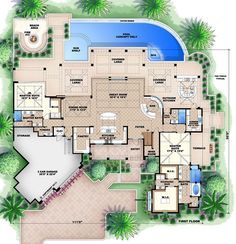 Plan #27-487 - Houseplans.com 3 Room House Plan, Mansion Plans, Florida House Plans, Luxury Floor Plans, House Plans Mansion, Mansion Floor Plan, Country Style House, Casas The Sims 4, House Layout Plans