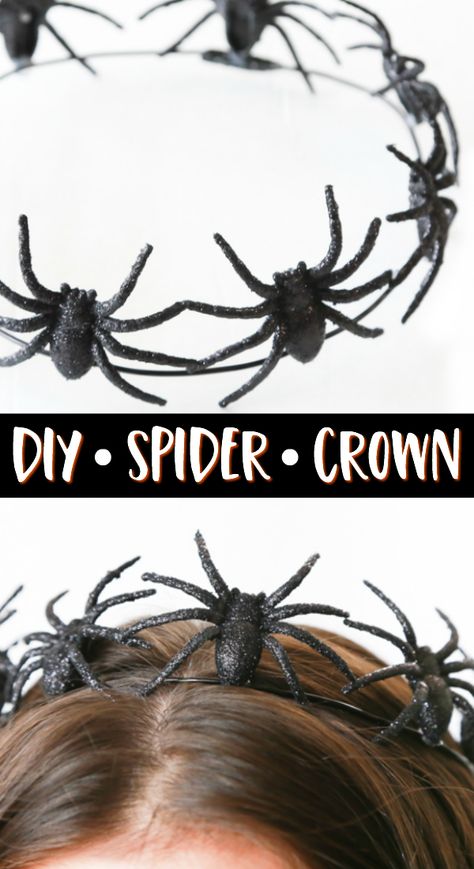 Spiders have never looked so good (or sparkly). With just a few supplies you can make this DIY Spider Crown - a perfect accessory for Halloween. Even if you're not dressing up for Halloween this year, this Halloween crown is a must-have. #halloween #halloweencrown #halloweencraft  via @simplymommy Spider Headpiece Diy, Halloween Hair Decorations, Spider Witch Costume Diy, Spider Web Costume Women Diy, Halloween Head Bands Diy, Diy Spider Costume Kids, Halloween Headbands Diy, Spider Costume Diy Women, Spider Halloween Costume Women