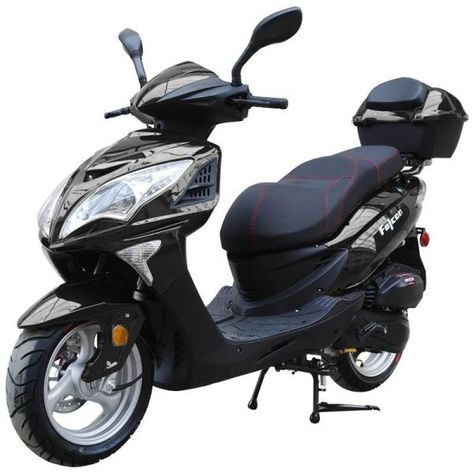 The Falcon 200cc Gas Moped Scooter is a versatile and powerful ride, featuring a 200cc automatic CVT engine, big wheels, and sturdy body construction. Ideal for both city commuting and off-road exploration. Gas Moped, Gas Powered Scooters, Moped Bike, Body Construction, Moped Scooter, Urban Commuter, Big Wheels, Car Essentials, Wheel Design