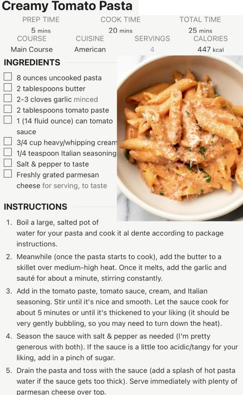 Heavy Whipping Cream Pasta Sauce, Creamy Cheese Pasta Recipes, No Cheese Pasta, How To Make Pasta Sauce, Pasta Recipes Tomato Sauce, Easy Pasta To Make, Tomato Paste Pasta Sauce, Noodle Sauce Recipe, Creamy Pasta Sauce Recipes