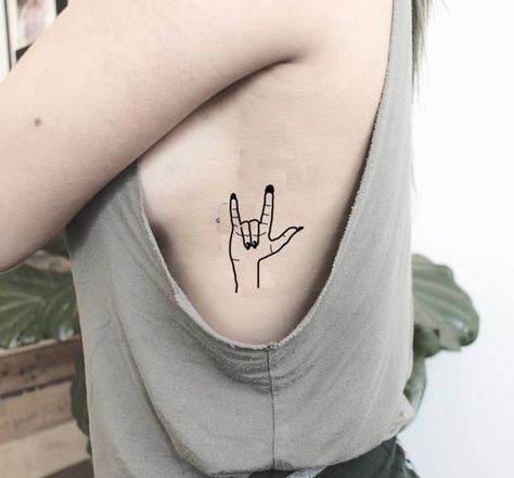 Love hand sign and Rock and Roll hand sign Rock And Roll Hand Tattoo, Rock Symbol Tattoo, Rock Hand Tattoo, Rock And Roll Hand Sign, Boo Tattoo, Love Hand Sign, Good Tattoo Quotes, Rock Hand, Love Hand