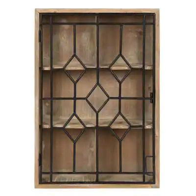 Megara 6 in. x 16 in. x 24 in. Rustic Brown/Black Wood with Metal Door Decorative Cabinet Wall Shelf Hanging Curio Cabinet, Curio Wall, Retro Bedroom, Curio Cabinets, Rustic Wood Background, Decorative Shelving, Metal Wall Shelves, Wooden Wall Hanging, Cabinet Wall