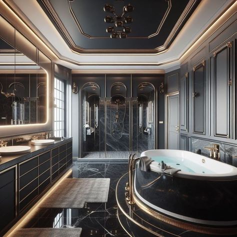 Luxury Black Bathroom, Lighting Bathroom Vanity, Dark Brown Bathroom, Volturi Kings, Mansion Bathroom, House Equipment, Gothic Fireplace, Decorating Bathrooms, Royal Bathroom