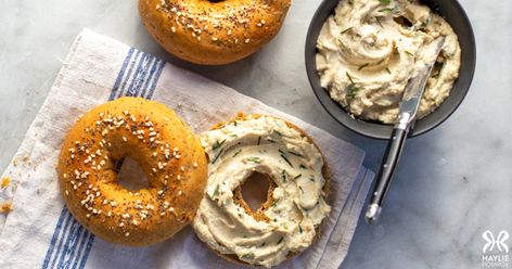 Cashew Cream Cheese with Chives – Haylie Pomroy Low Calorie Bagels, Fast Metabolism Diet Plan, Fmd Phase 3, Types Of Bagels, Metabolism Diet Plan, Healthy Bagel, Fmd Recipes, Fast Metabolism Diet Recipes, Chives Recipe