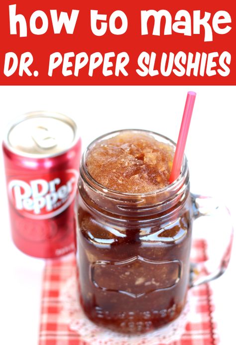 Slushie Recipe for Kids and Adults! Frozen blender drinks are the perfect way to cool off on a hot day, and this Dr. Pepper Slush couldn't be easier!  Go grab the recipe and give it a try this week! Dr Pepper Slushie Recipe, Dr Pepper Slushies, Slushie Recipe Non Alcoholic, How To Make A Slushie With A Blender, Frozen Drinks For Kids, Homemade Slushy Recipes, Ninja Creami Frozen Drinks, Homemade Slushies Blender, Dr Pepper Drinks Ideas