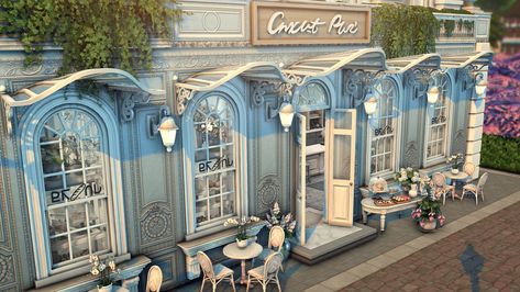 Sims 4 Aesthetic Lots, The Sims 4 Bakery, Sims 4 Bakery, Parisian Bakery, Stone Railings, Cafe Kitsune, Sims3 Cc, Ts4 Builds, Bakery Coffee Shop