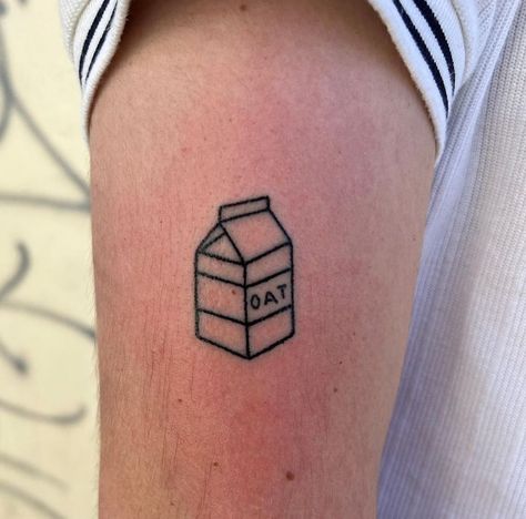 Soda Bottle Tattoo, Oat Milk Tattoo, Milky Chance Tattoo, Fridge Tattoo, Cereal Tattoo, Juicebox Tattoo, Milk Carton Tattoo, Tofu Tattoo, Breakfast Tattoo