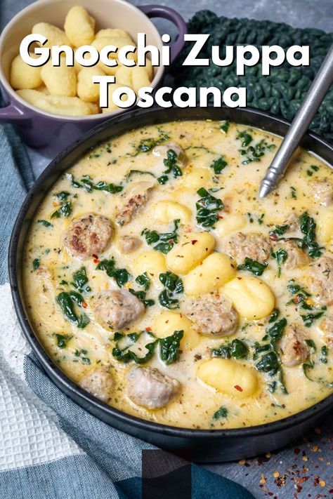 Gnocchi Zuppa Toscana, Slow Cooker Sausage Gnocchi Soup, Zuppa Gnocchi Soup, Gnocchi Dumpling Soup, Gnocchi Soup With Sausage, Italian Sausage Gnocchi Soup Recipes, Soup With Potato Gnocchi, Zuppa Toscana Soup With Gnocchi, Zuppa Toscana Soup Tortellini