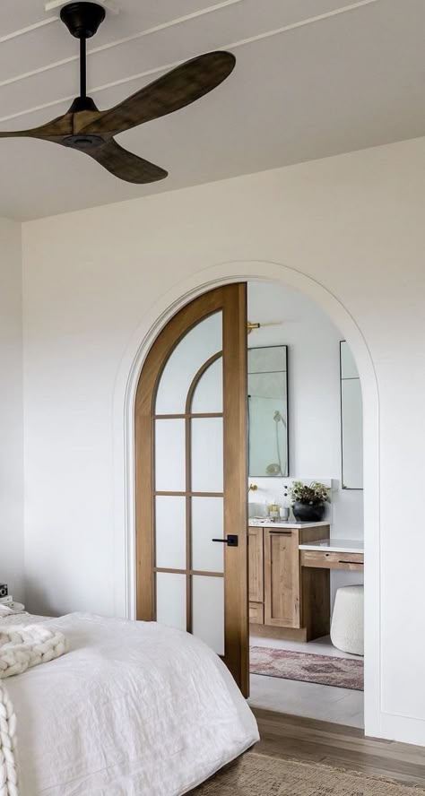 Arch Door Bathroom, Archway In Bedroom, Arch Bathroom Door, Arched Office Doors, Arched Bathroom Door, Arched Closet Doors, Arched Bedroom Door, Arches In Homes Interiors, Arch Interior Door