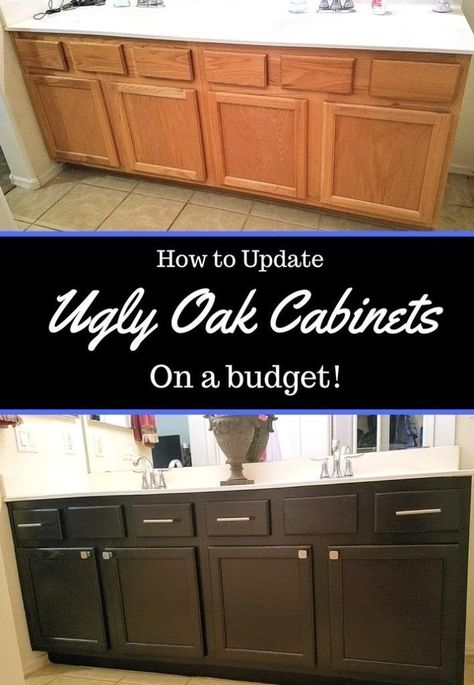 How To Update Ugly Oak Cabinets On A Budget - Cheap and Cheeky Cabinets On A Budget, Bathroom Cabinet Makeover, Bathroom Cabinets Diy, Architecture Renovation, Painting Oak Cabinets, Hm Home, Kitchen Cabinets Makeover, New Kitchen Cabinets, Cabinet Makeover