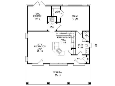 Floor Plan, 006P-0039 Pool House Floor Plan, 1 Bedroom Pool House Plans, Pool House Ideas Floor Plans, Casita Floor Plans, Guest House Floor Plans, Pool House Floor Plans, Farm Pool, In Law Apartment, Casita Ideas