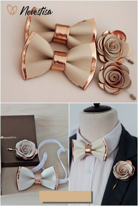 Copper Tuxedo, Rose Gold Bow Tie, Rose Gold Wedding Set, Sunset Theme, Gold Wedding Set, Bow Tie For Men, Gold Bow Tie, Prom Suit