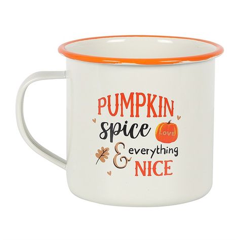 Pumpkin Spice Enamel Mug - Something Different Wholesale Autumn Mugs, Beautiful Pumpkins, Spooky Gifts, Autumn Foliage, Ghost And Ghouls, Pumpkin Spice Season, Black Witch, Pumpkin Witch, Novelty Mugs