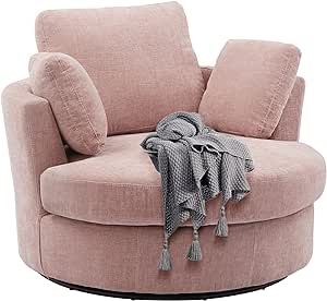 Gxcevsou 42.2" W Chenille Velvet Loveseat Sofa Swivel Barrel Chair for Bedroom with 3 Pillows, Mid Century Modern Accent Chair for Living Room, Comfy Reading Chair for Office/Library/Home, Pink Swivel Barrel Chair Living Room, Comfy Accent Chairs For Living Room, Decorate Airbnb, Office Hobby Room, Library Reading Nook, Living Room Comfy, Dream Home Library, Pink Accent Chair, Cozy Reading Chair