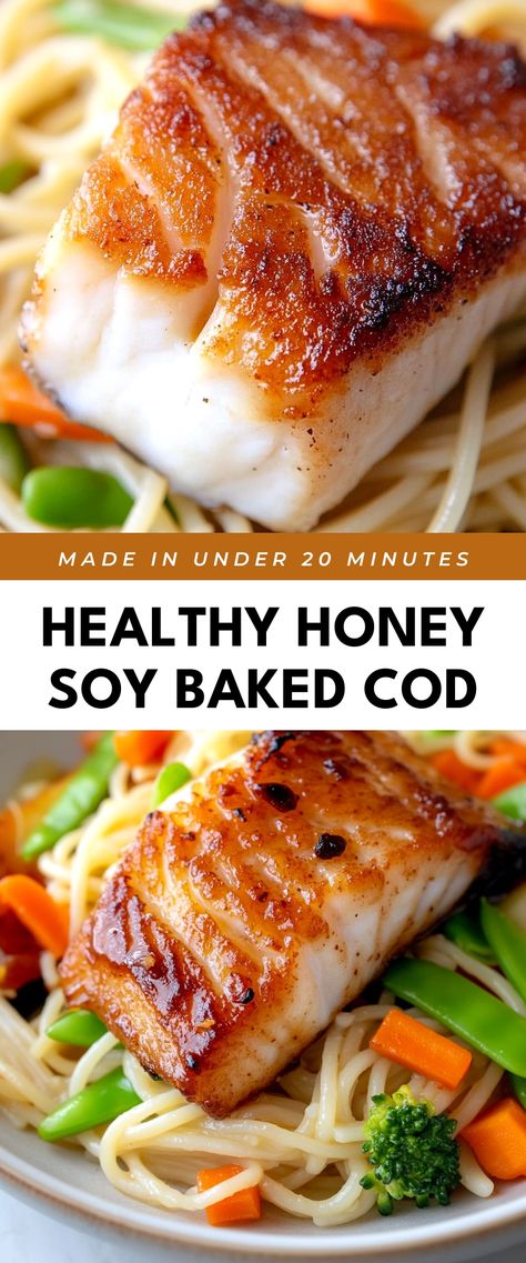 Image for Healthy Honey Soy Baked Cod Healthy Dinner Ideas Fish, Cod With Pasta Recipes, Health Fish Recipes, Healthy Sole Fish Recipes, Weight Watcher Cod Fish Recipes, Whole30 Seafood Recipes, Healthy Dinner Recipes With Fish, Family Fish Recipes, White Fish Meals