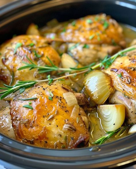 This recipe? A French friend showed it to me, and it's been a crowd-pleaser ever since! Elegant Crockpot Meals, French Cooking Recipes, Cooktop Cove, French Chicken, Awesome Chicken, French Foods, French Dinner, International Dishes, Slow Cooked Chicken