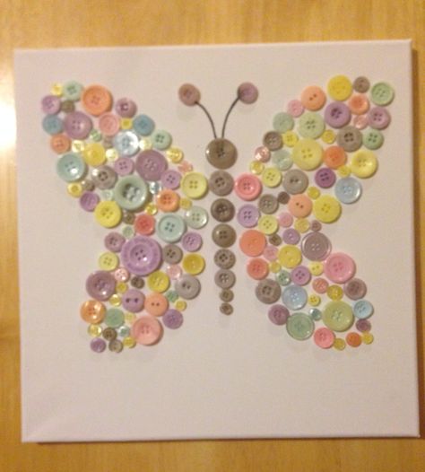 Butterfly Button Art Button Butterfly Art, Button Art Butterfly, Button Trees On Canvas, Butterfly Button Art, Button Pictures Ideas, Button Canvas Art, Canvas Button Art, Button Art Ideas, Diy Canvas Crafts