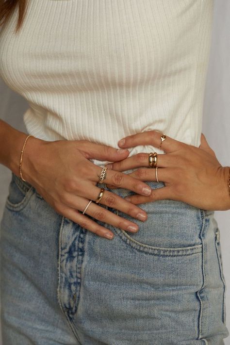 90s Rings Aesthetic, Ring Layout On Hand, Layer Rings, Jewelry Combo, Pinterest Girl Aesthetic, Cuban Link Ring, Westfield Century City, Rings Elegant, Hand Jewelry Rings