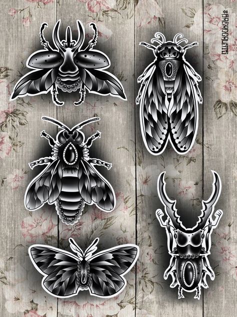 Neo traditional bug tattoo. Creepy cute tattoos. IG - @breadcrusts Neo Traditional Bug Tattoo, Traditional Bug Tattoo, Nature Sleeve, Tato Tradisional, Traditional Tattoo Old School, Timeless Tattoo, Traditional Style Tattoo, Tattoo Filler, Bug Tattoo