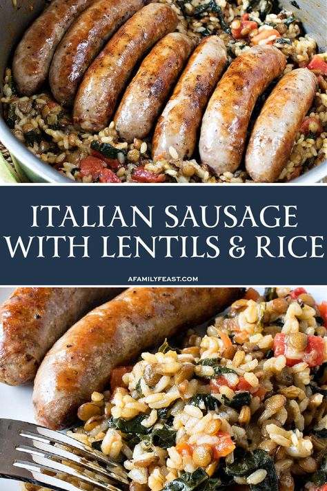 Italian Sausage with Lentils & Rice is a budget-friendly meal that combines simple ingredients with big flavors. Sausages And Rice, Sweet Italian Sausage Recipes, Lentils And Sausage, Lentils Rice, Feast Recipes, Italian Meals, Italian Rice, Sausage Dinner, Italian Sausage Recipes