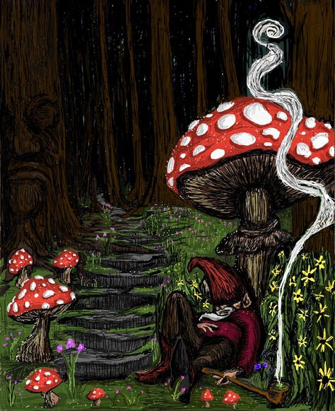 Spiritual Mushroom Art, Whimsical Mushroom Painting, Mushroom Elf Drawing, Mushroom Art Painting, Hippie Mushroom Art, Mushroom Astethic, Pets Activities For Kids, Mushroom Fairy Art, Mushroom Forest Art