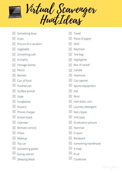 How to Host a Virtual Scavenger Hunt + Printable Planning Pack Virtual Scavenger Hunt For Adults Work, Zoom Scavenger Hunt With Adults, Youtube Scavenger Hunt, Virtual Scavenger Hunt For Adults, Treasure Hunt Ideas, Games To Play On Zoom, Virtual Scavenger Hunt, Ice Breakers For Work, Work Team Building Activities