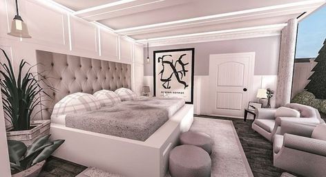 Bedroom Ideas Bloxburg Master Bedrooms, Bloxburg Master Bed Ideas, Bedroom Ideas Bloxburg, Bloxburg Interior, Bloxburg Bedroom, Roblox House, Modern Family House, Tiny House Bedroom, House Decorating Ideas Apartments