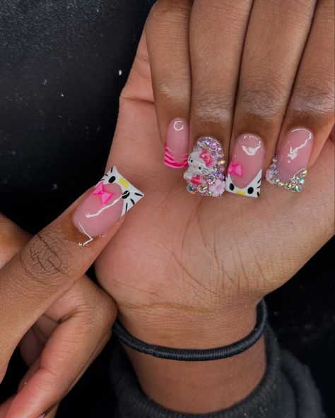 Hello Kitty Process Post 🎀🌸🦓 ~ ~ ~ #explore #explorepage #hellokitty #hellokittylover #hellokittyaddict #nails #nailtech #floridanailtech #nailart #naildesign #nailinspo Short Duck Nails Hello Kitty, Hello Kitty Birthday Nails, Hello Kitty Nail Ideas, Black Hello Kitty Nails, Hello Kitty Halloween Nails, Short Hello Kitty Nails, Hello Kitty Nails Short, Hello Kitty Duck Nails, Pink Hello Kitty Nails