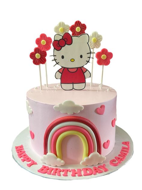 Hello Kitty Rainbow Cake, Birthday Sketches, Gymnastics Cakes, Rock Cake, Hello Kitty Birthday Party, Kitty Cake, Minnie Rose, Hello Kitty Cake, Hello Kitty Party