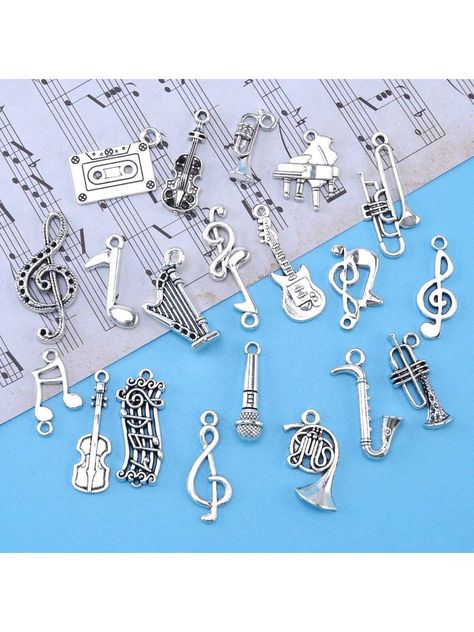 20pcs Antique Silvery Musical Instrument And Guitar Note  Alloy Pendants ,  Piano Microphone Saxophone Random Mix Pendants For DIY Necklace Bracelets Earrings Jewelry MakingI discovered amazing products on SHEIN.com, come check them out! Stationery Journal, Stethoscope Charms, Guitar Notes, Jewelry Making Charms, Journal Stationery, Diy Charms, Musical Instrument, Diy Pendant, Watches Jewelry