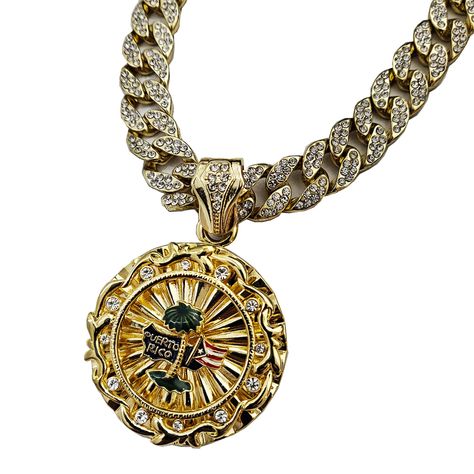 PRICES MAY VARY. Hip Hop Style Necklace Gold Plated over Alloy Metal Chain Size : 15mm 16" 18" 20" 24" 30" Iced Cuban Chain PENDANT SIZE: 2.75" X 1.75" High Quality and polished Cubic Zirconia Stones Elevate your style with our Hip Hop Style Necklace, a stunning accessory that embodies the essence of urban fashion and street culture. Crafted with meticulous attention to detail, this necklace is designed to make a bold statement. It features a trendy and eye-catching design that's perfect for bot Rapper Style, Custom Coins, Coin Design, Street Culture, Cuban Chain, Chain Pendant, Style Necklace, Hip Hop Fashion, Bling Jewelry