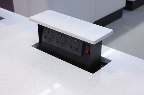 Hidden electrical outlets that "pop" up out of your countertops. They have pop up knives too Hidden Electrical Outlets, Kitchen Outlets, Trendy Kitchen, Electrical Outlets, Kitchen Remodel Idea, Design Case, Kitchen Renovation, Kitchen Inspirations, New Kitchen