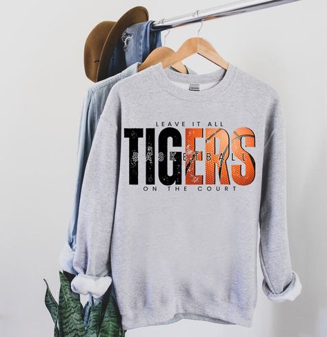 School Spirit Shirts Designs, Tigers Basketball, Basketball Shirt Designs, Softball Sweatshirt, Team Shirt Designs, Spirit Gear, School Shirt Designs, Basketball Png, Sports Tshirt Designs