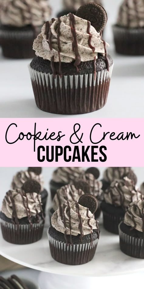 Cookies And Cream Cupcakes, Moist Chocolate Cupcakes, Cookie And Cream Cupcakes, Delicious Cupcakes Recipes, Baked Dessert, Cream Cupcakes, Oreo Cupcakes, Delicious Cupcakes, Things To Bake