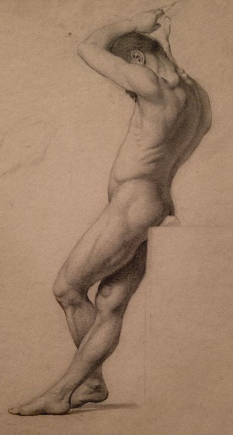 Russian Academic drawing of standing discreet nude male figure in profile Russian Academic Drawing, Male Figure Drawing, Old Master Paintings, Academic Drawing, Master Paintings, Human Anatomy Drawing, Drawing Examples, Aesthetic Roblox Royale High Outfits, Figure Study