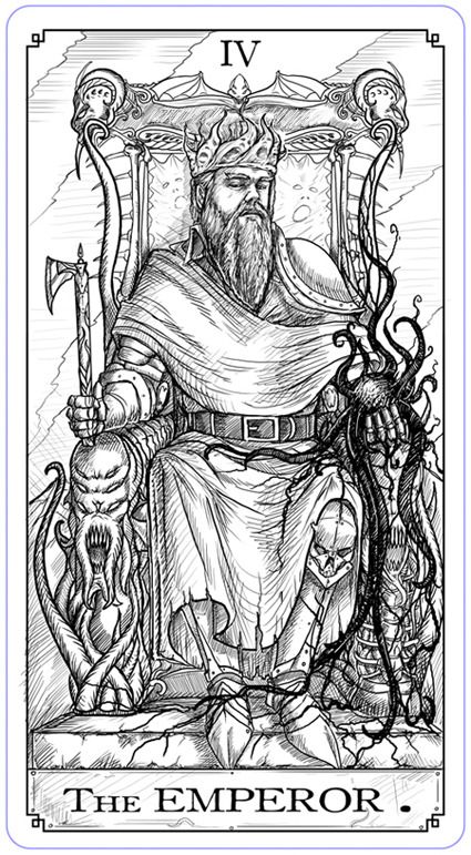 The Writhing Dark tarot deck by Shane Tyree. This is Pat Rothfuss as the Emperor. The Emperor Tattoo, Emperor Tattoo, Tarot Sketch, The Emperor Tarot Card, Emperor Tarot Card, Emperor Tarot, The Emperor Tarot, Tarot Ideas, Tarot Playing Cards