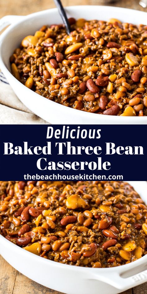 3 Bean Hamburger Casserole, 7 Bean Casserole, Seven Bean Casserole, 3 Bean Casserole Recipes, Bean Bake Casserole, Three Bean Baked Beans Recipe, Three Bean Recipes, 3 Bean Hotdish, Bean Casserole Recipes Crock Pot