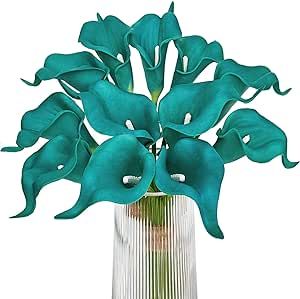 Flowers For Wedding Bouquet, Calla Lily Colors, Teal Vase, Black Bouquet, Teal Decor, Calla Lily Flowers, Flowers For Wedding, Blue Wedding Bouquet, Artificial Flowers Wedding